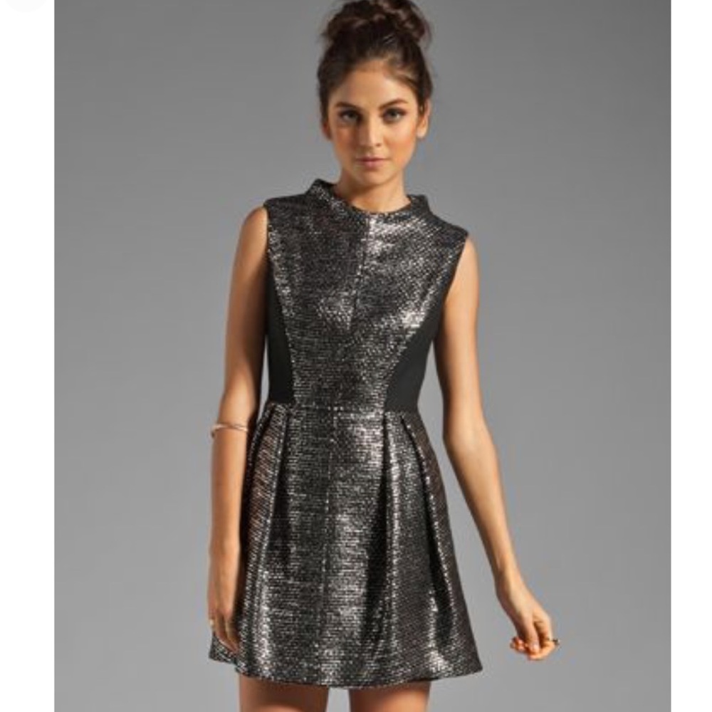 Milly Laminated Tweed Cleo Funnel Neck Dress Sz 8